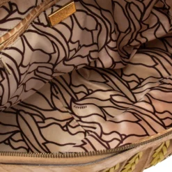 Versace Beige & Yellow Leather And Croc Embossed Leather Woven Detailed Bowler Bag For Women -Versace Official Website luxury women versace used handbags p618742 005