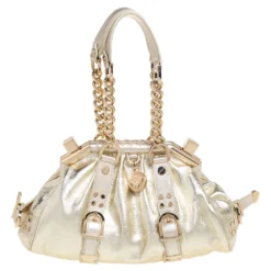 Versace Gold Leather Madonna Satchel For Women