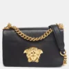 Versace Black Leather Palazzo Sultan Chain Shoulder Bag For Women
