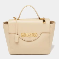 Versace Beige Leather Medusa Top Handle Bag For Women