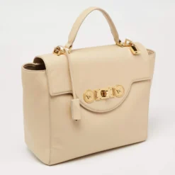 Versace Beige Leather Medusa Top Handle Bag For Women -Versace Official Website luxury women versace used handbags p626222 005