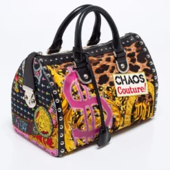 Versace Multicolor Archival Print Canvas And Leather Chaos Couture Studded Boston Bag For Women -Versace Official Website luxury women versace used handbags p626363 005