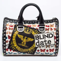 Versace Multicolor Archival Print Canvas And Leather Chaos Couture Studded Boston Bag For Women -Versace Official Website luxury women versace used handbags p626363 006