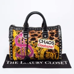 Versace Multicolor Archival Print Canvas And Leather Chaos Couture Studded Boston Bag For Women -Versace Official Website luxury women versace used handbags p626363 007