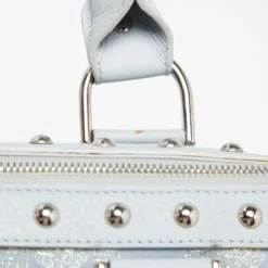 Versace Light Blue Fabric And Leather Madonna Satchel For Women -Versace Official Website luxury women versace used handbags p635507 002