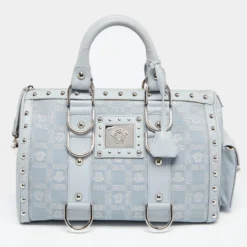 Versace Light Blue Fabric And Leather Madonna Satchel For Women