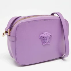 Versace Purple Leather Palazzo Camera Crossbody Bag For Women -Versace Official Website luxury women versace used handbags p641631 011