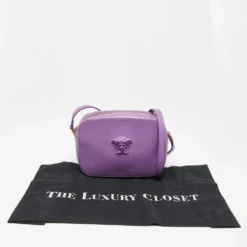 Versace Purple Leather Palazzo Camera Crossbody Bag For Women -Versace Official Website luxury women versace used handbags p641631 012