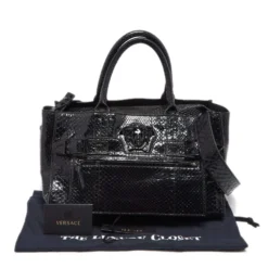 Versace Black Python Leather Medusa Tote For Women -Versace Official Website luxury women versace used handbags p642912 002
