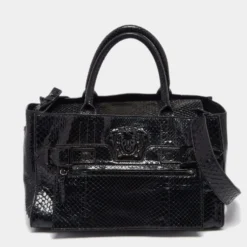 Versace Black Python Leather Medusa Tote For Women