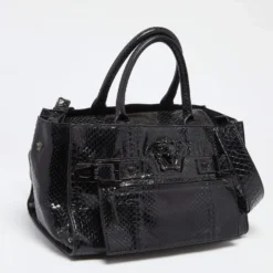 Versace Black Python Leather Medusa Tote For Women -Versace Official Website luxury women versace used handbags p642912 010