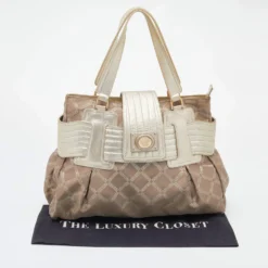 Versace Gold Signature Fabric And Leather Medusa Buckle Satchel For Women -Versace Official Website luxury women versace used handbags p645439 001
