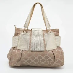 Versace Gold Signature Fabric And Leather Medusa Buckle Satchel For Women -Versace Official Website luxury women versace used handbags p645439 002