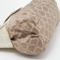 Versace Gold Signature Fabric And Leather Medusa Buckle Satchel For Women -Versace Official Website luxury women versace used handbags p645439 006