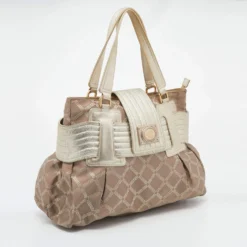 Versace Gold Signature Fabric And Leather Medusa Buckle Satchel For Women -Versace Official Website luxury women versace used handbags p645439 011