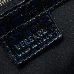 Versace Navy Blue/Black Croc Embossed Patent Leather And Coated Canvas Medusa Buckle Satchel For Women -Versace Official Website luxury women versace used handbags p645459 010