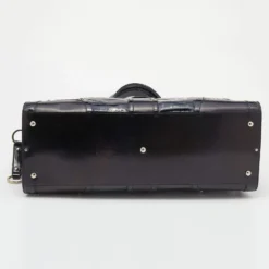 Versace Navy Blue/Black Croc Embossed Patent Leather And Coated Canvas Medusa Buckle Satchel For Women -Versace Official Website luxury women versace used handbags p645459 011