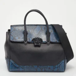 Versace Black/Blue Python And Leather Medusa Palazzo Empire Tote For Women