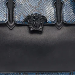 Versace Black/Blue Python And Leather Medusa Palazzo Empire Tote For Women -Versace Official Website luxury women versace used handbags p645575 005