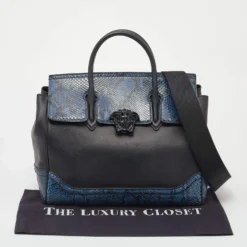 Versace Black/Blue Python And Leather Medusa Palazzo Empire Tote For Women -Versace Official Website luxury women versace used handbags p645575 007