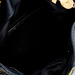 Versace Black/Yellow Barocco Leather Floral Stitch Hobo For Women -Versace Official Website luxury women versace used handbags p645868 004