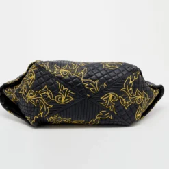 Versace Black/Yellow Barocco Leather Floral Stitch Hobo For Women -Versace Official Website luxury women versace used handbags p645868 006