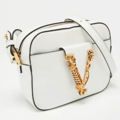 Versace White Leather Virtus Crossbody Bag For Women -Versace Official Website luxury women versace used handbags p647293 005