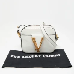 Versace White Leather Virtus Crossbody Bag For Women -Versace Official Website luxury women versace used handbags p647293 006