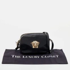 Versace Black Leather Palazzo Medusa Camera Crossbody Bag For Women -Versace Official Website luxury women versace used handbags p651914 006