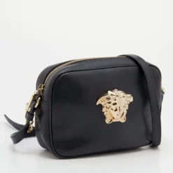 Versace Black Leather Palazzo Medusa Camera Crossbody Bag For Women -Versace Official Website luxury women versace used handbags p651914 008