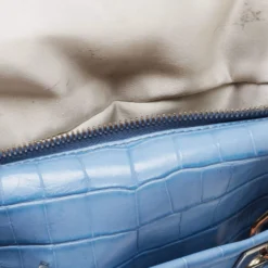 Versace Blue Croc Embossed Leather Zip Satchel For Women -Versace Official Website luxury women versace used handbags p652032 003