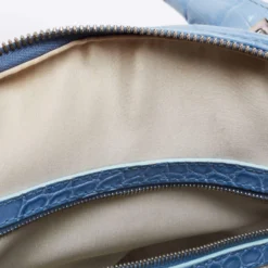 Versace Blue Croc Embossed Leather Zip Satchel For Women -Versace Official Website luxury women versace used handbags p652032 005