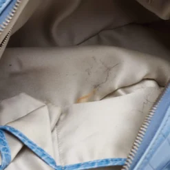 Versace Blue Croc Embossed Leather Zip Satchel For Women -Versace Official Website luxury women versace used handbags p652032 007