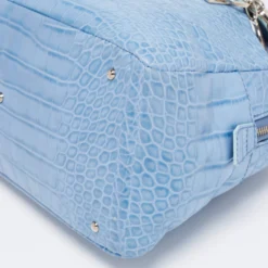 Versace Blue Croc Embossed Leather Zip Satchel For Women -Versace Official Website luxury women versace used handbags p652032 008