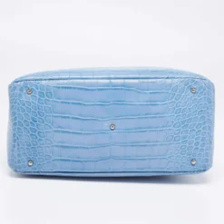 Versace Blue Croc Embossed Leather Zip Satchel For Women -Versace Official Website luxury women versace used handbags p652032 012