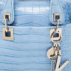 Versace Blue Croc Embossed Leather Zip Satchel For Women -Versace Official Website luxury women versace used handbags p652032 013