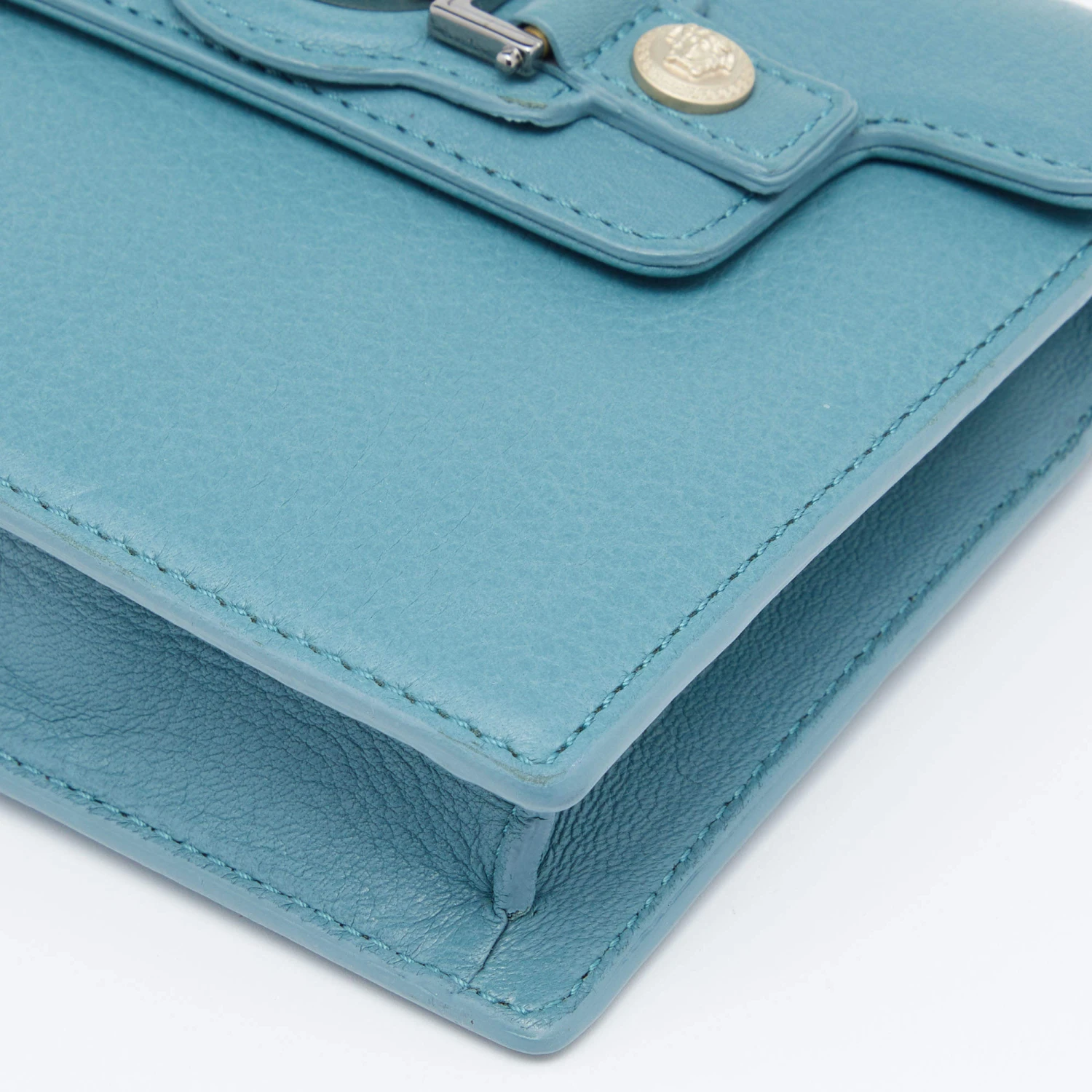 Versace Blue Leather Medusa Buckle Flap Crossbody Bag For Women 11 Versace Blue Leather Medusa Buckle Flap Crossbody Bag For Women - Image 11