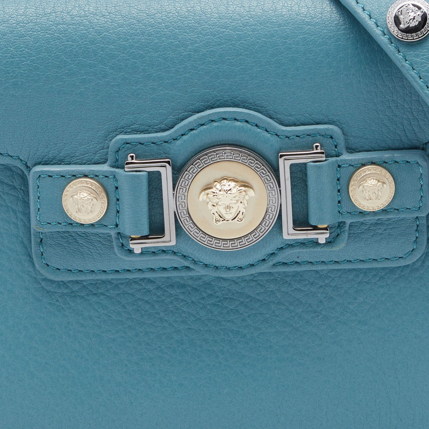 Versace Blue Leather Medusa Buckle Flap Crossbody Bag For Women 5 Versace Blue Leather Medusa Buckle Flap Crossbody Bag For Women - Image 5