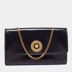 Versace Black Leather Medusa Chain Clutch For Women