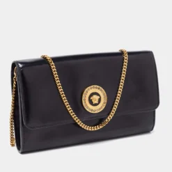 Versace Black Leather Medusa Chain Clutch For Women -Versace Official Website luxury women versace used handbags p662479 005