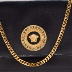 Versace Black Leather Medusa Chain Clutch For Women -Versace Official Website luxury women versace used handbags p662479 009