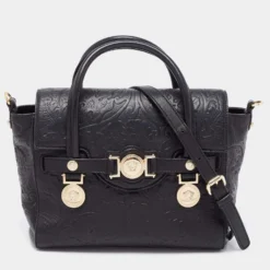 Versace Black Leather Small Medusa Medallion Tote For Women