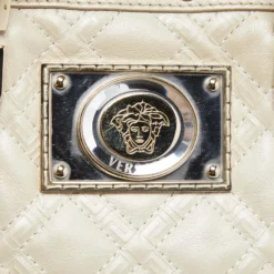 Versace Metallic Pearl Leather Snap Out Of It Satchel For Women -Versace Official Website luxury women versace used handbags p665195 011