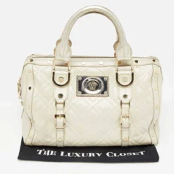 Versace Metallic Pearl Leather Snap Out Of It Satchel For Women -Versace Official Website luxury women versace used handbags p665195 012