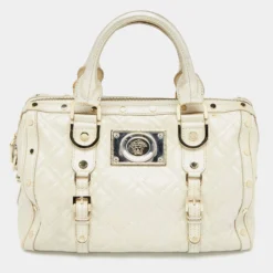 Versace Metallic Pearl Leather Snap Out Of It Satchel For Women
