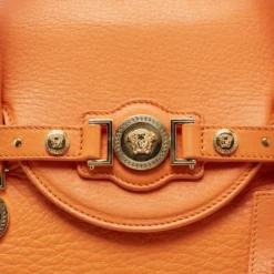 Versace Orange Leather Medusa Medallion Tote For Women -Versace Official Website luxury women versace used handbags p667964 005