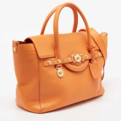 Versace Orange Leather Medusa Medallion Tote For Women -Versace Official Website luxury women versace used handbags p667964 006