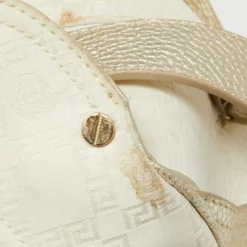 Versace Gold/White Monogram Fabric And Leather V Satchel For Women -Versace Official Website luxury women versace used handbags p668197 004