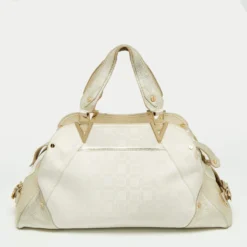 Versace Gold/White Monogram Fabric And Leather V Satchel For Women -Versace Official Website luxury women versace used handbags p668197 005