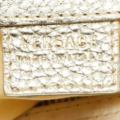 Versace Gold/White Monogram Fabric And Leather V Satchel For Women -Versace Official Website luxury women versace used handbags p668197 008
